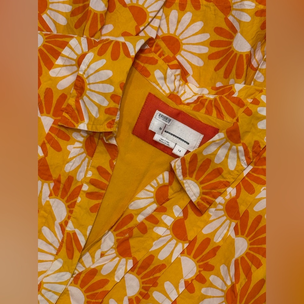Anthropologie Orange & White Floral Button-Up Dress - Picture 3 of 7